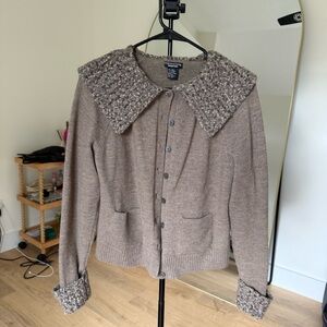 Doncaster Taupe Knit Cardigan with Textured Collar